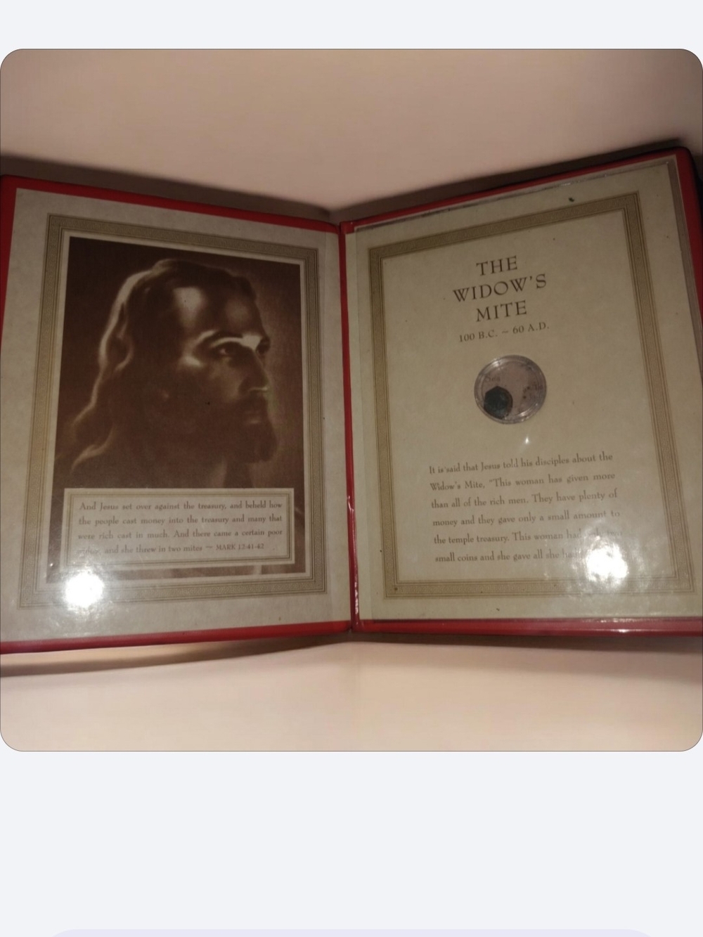 Religious Collectible Display - Red and Cream Presentation